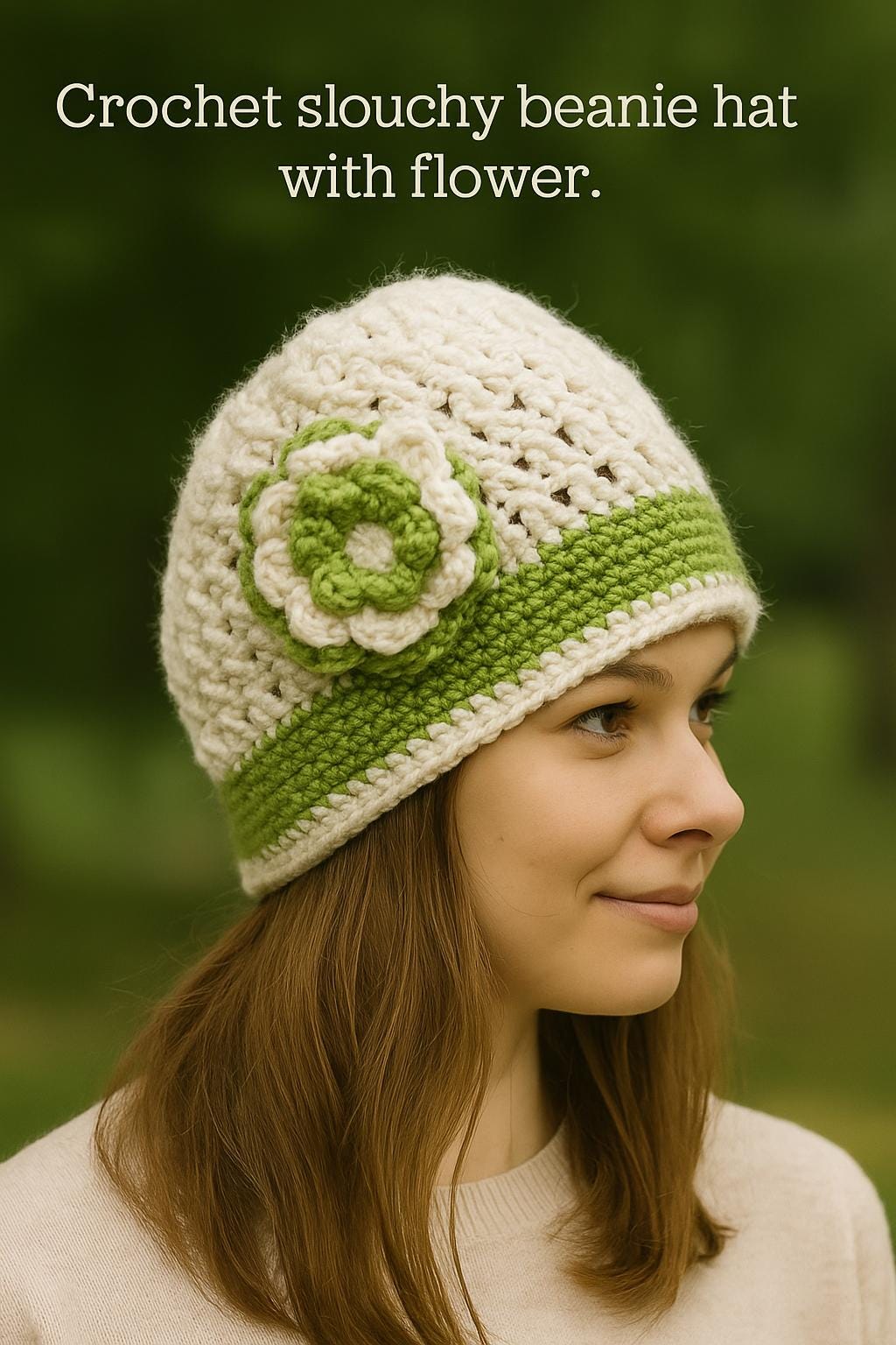 Crochet Floral Beanie Hat - Cream CROCHET FLORAL BEANIE (SEAMLESS)— TUTORIAL & PATTERN – NAVI  main image 4