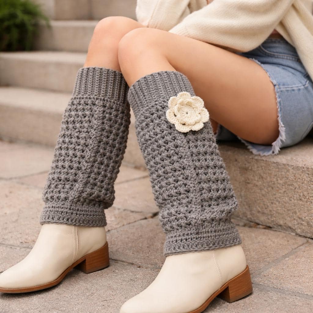 Handmade Crochet Leg Warmers - Textured Knit Boot Cuffs