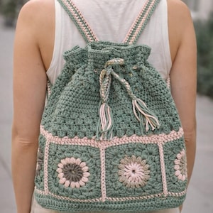 Handgemachte häkeln Oma Square Rucksack. Kordelzug.