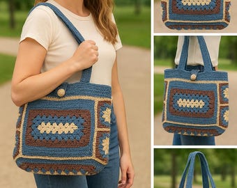 Handmade Crochet Tote Bag – Boho Granny Square purse, Shoulder Bag
