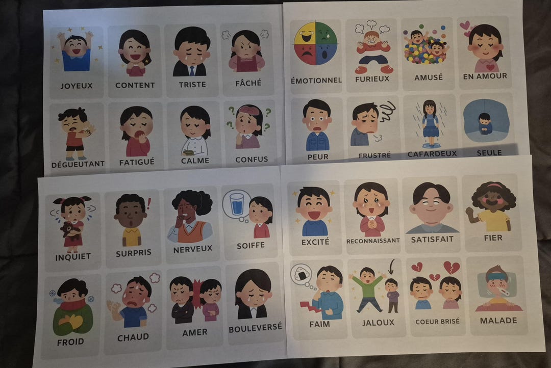 French Emotions Flash Cards for Kids | Therapy, SEL | Cartes Des ...