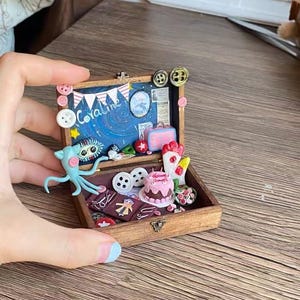Coraline Jones Miniature Box | Button Eyes Dollhouse Diorama | Beldam Miniature Art | Handmade Gothic Halloween Gift for her, kids image 9