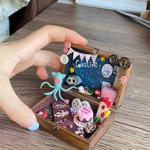 Coraline Jones Miniature Box | Button Eyes Dollhouse Diorama | Beldam Miniature Art | Handmade Gothic Halloween Gift for her, kids image 3