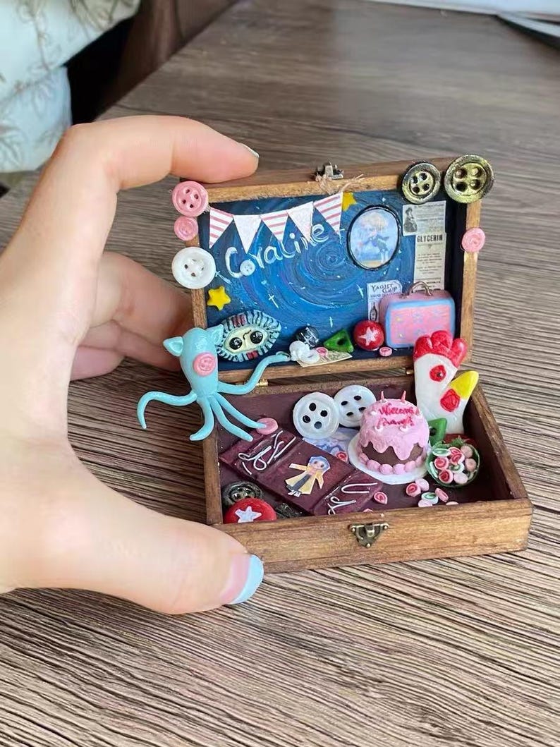 Coraline Jones Miniature Box | Button Eyes Dollhouse Diorama | Beldam Miniature Art | Handmade Gothic Halloween Gift for her, kids image 8