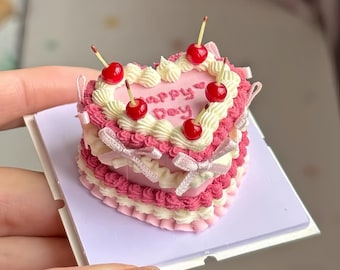 Miniature Strawberry Birthday Cake | Dollhouse Mini Food Accessories｜Realistic Clay Pastry Decoration | Gift for her, kids, doll collector