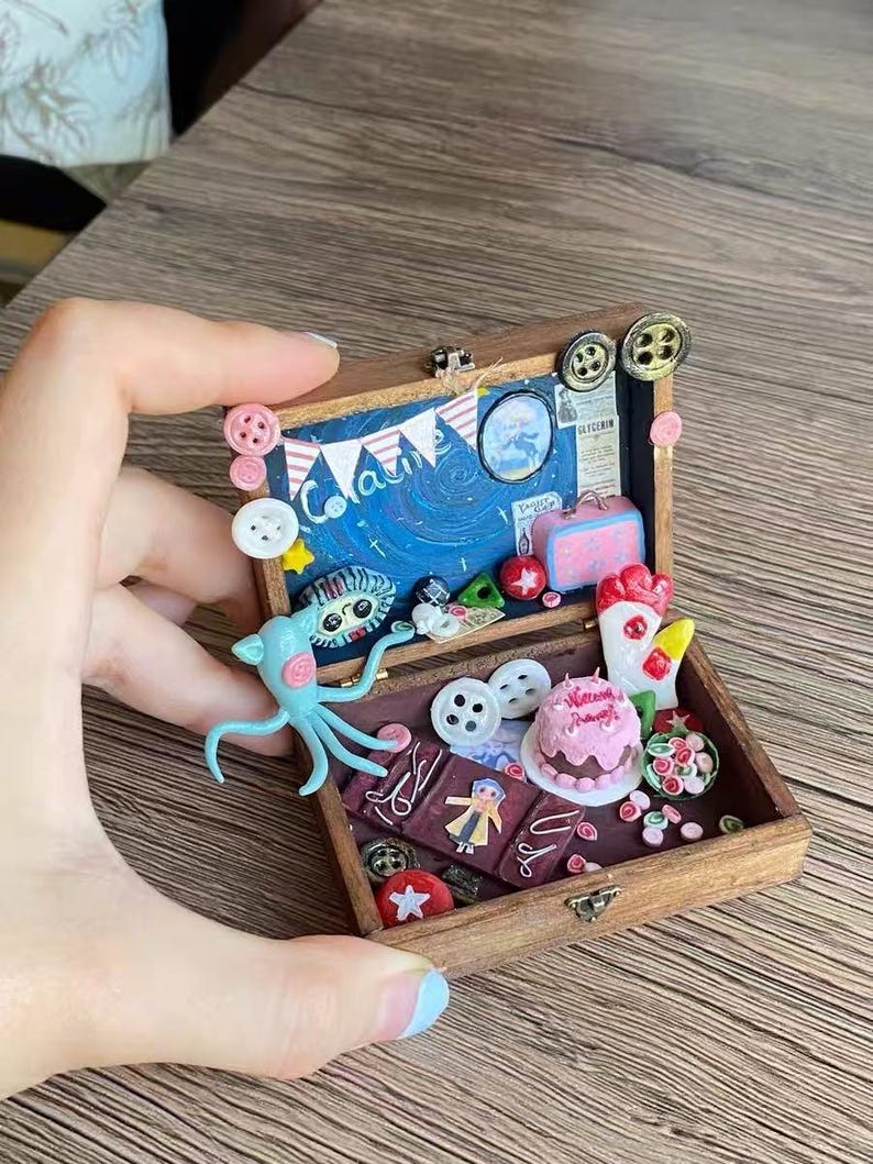 Coraline Jones Miniature Box | Button Eyes Dollhouse Diorama | Beldam Miniature Art | Handmade Gothic Halloween Gift for her, kids image 6