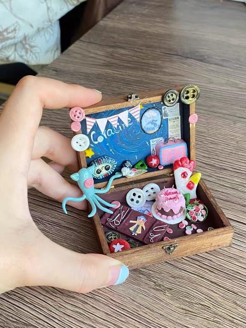 Coraline Jones Miniature Box | Button Eyes Dollhouse Diorama | Beldam Miniature Art | Handmade Gothic Halloween Gift for her, kids image 5