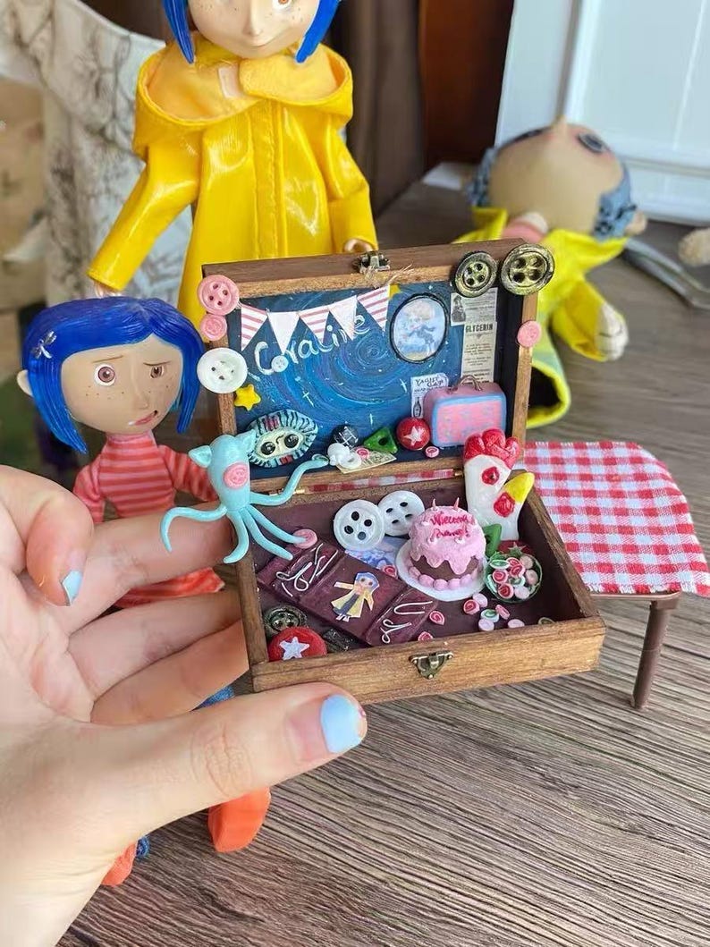 Coraline Jones Miniature Box | Button Eyes Dollhouse Diorama | Beldam Miniature Art | Handmade Gothic Halloween Gift for her, kids image 1