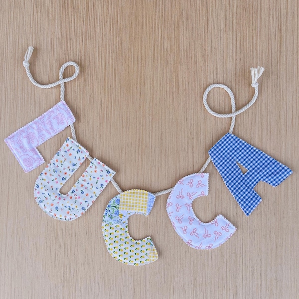 Custom Fabric Name Banner, quilted name garland, personalized banner, bunting, baby girl, boy nursery, decor