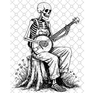 skeleton playing banjo #10 Digital Files svg png dxf pdf Laser Cutting, CNC, Stencils, Heat Press, Screenprint, Tattoo Flash