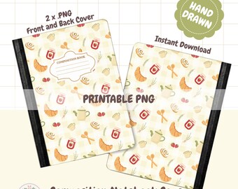Cottage Küche Zusammensetzung Notebook Cover Printable | Gingham Küche Notizbuch | 6,9 "x 10" PNG Sticker Cover Digitaler Sofort-Download
