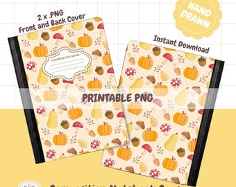 Herbst Komposition Notebook Cover, Süßes Kürbis Muster Herbst Cover 20cmx10cm PNG Sticker Cover Digitaler Sofort-Download