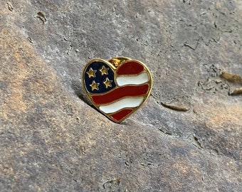 Vintage Avon Patriotic Heart Flag Pin Red White and Blue  Made in USA