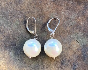 Vintage White Freshwater Pearl Drop Earrings Sterling Silver 925