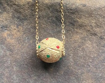 Vintage Brushed Goldtone and Enamel Bead Pendant with 14K Gold Filled Chain
