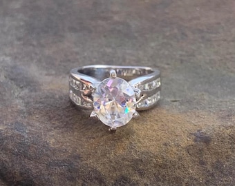 Vintage Sterling Silver Cubic Zirconia Statement Ring 925