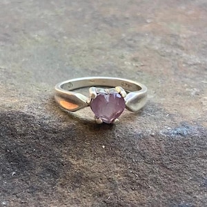Vintage Amethyst Heart Ring Sterling Silver 925