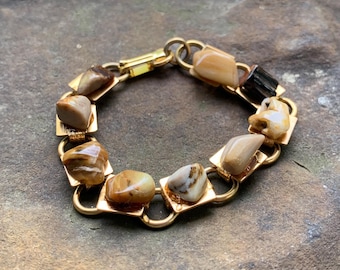 Vintage Tumbled Agate Stones Links Bracelet