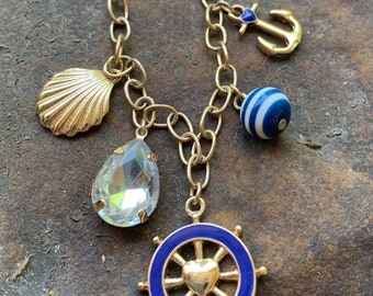 Vintage Nautical Charms Necklace Avon Goldtone