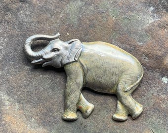 Vintage Elephant Brooch Stamped Mixed Metal Craft or Wear
