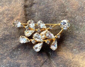 Vintage Rhinestone Brooch Albert Weiss New York 1940s Goldtone