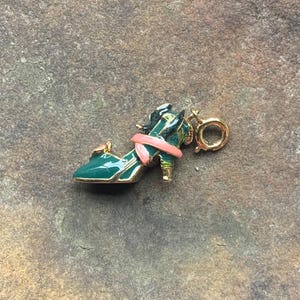 Vintage Shoe Charm Green and Pink Enamel Kenneth J Lane Goldtone