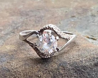 Vintage Sterling Silver Clear Cubic Zirconia Bypass Ring