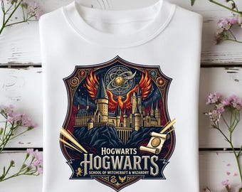 Wizard School of Witchcraft and Wizardry Shirt, Magic Castle Graphic Tee, Phoenix Crest Tshirt, Fantasy World Apparel, Magic Student Gift