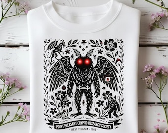 Vintage Mothman T-Shirt, Point Pleasant Cryptid Research Society, West Virginia 1966, Retro Bigfoot Graphic Tee, Spooky Folkore Fan Gift