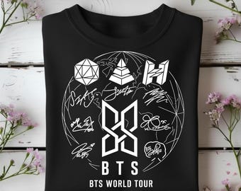 BTS World Tour Shirt, Bangtan Sonyeondan Merch, Kpop Army Tshirt with Signatures, BTS Member Autograph Graphic Tee,Suga Jungkook Yoongi Gift