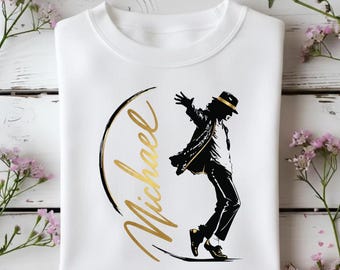 Michael Jackson | Elegant Gold Signature & Dance Silhouette Graphic Tee, Stylish Music Legend Tribute Shirt, Premium Fan Apparel