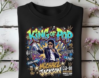 Michael Jackson | 90s Vintage Style Dangerous Tour Graphic Tee, Retro King of Pop Concert Shirt, Music Legend Streetwear Gift for Fans