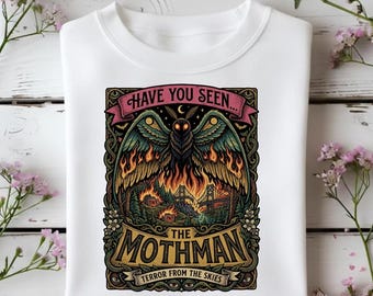 Vintage Mothman T-Shirt, Cryptid Research Society, West Virginia 1966 Folklore, Have You Seen The Mothman, Retro Horror Aesthetic Gift