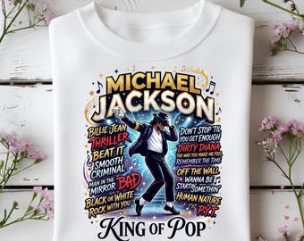 Michael Jackson | King of Pop Greatest Hits Graphic | Colorful MJ Tribute Medley | Pop Legend Digital PNG Download