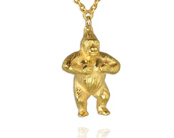 Handmade Gorilla Pendant Necklace: Sterling Silver or Gold Ape Jewelry