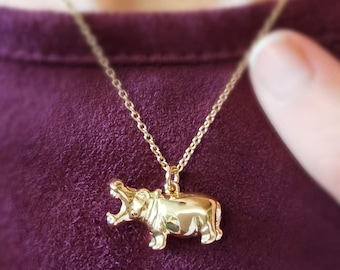 Personalisierte Nilpferd-Anhänger-Halskette: Nilpferd-Schmuck aus Sterlingsilber oder Gold