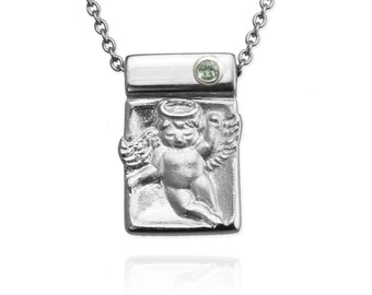 Handmade Guardian Angel Pendant: Engravable Angel Necklace in Sterling Silver or Gold