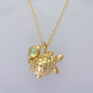 Tortoise Necklace with optional Birthstone, Silver Tortoise Pendant, Gold Tortoise Necklace, Handmade Tortoise Jewelry, Birthstone Jewelry