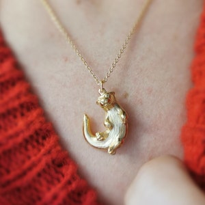Handmade Otter Necklace: Recycled Sterling Silver or Gold Otter Jewelry, Engravable Pendant