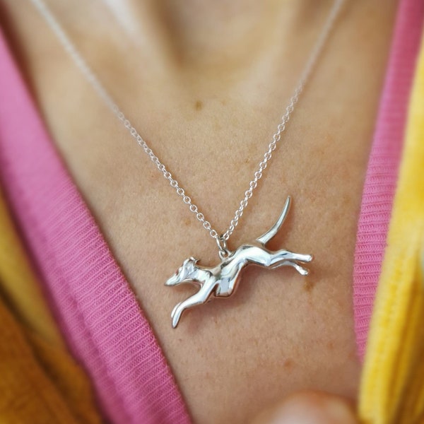 Whippet Necklace, Greyhound Pendant, Silver Dog Necklace, Dog Lover Gift, Handmade Greyhound Jewelry