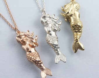 Mermaid Necklace, Silver Mermaid Charm, Gold Mermaid Necklace, Handmade Mermaid Jewelry, Personalized Jewelry