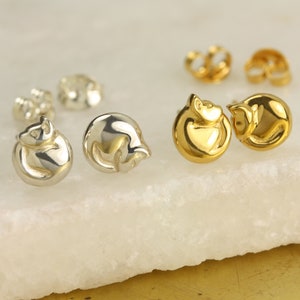 Cat Ear Studs, Cat Lovers Earrings, Silver Cat Studs, Crazy Cat Lady Gift, Gold Cat Earrings, Handmade,