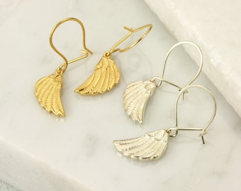 Handmade Wing Hook Earrings: Sterling Silver or Gold Feathered Angel Jewelry