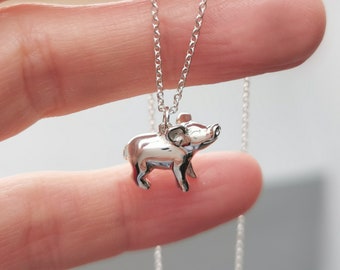 Piglet Pendant Necklace, Pig Necklace, Pig Lover Jewelry, Piggy Pendant, Handmade Pig Gift, Baby Pig Pendant, Vegan Gift,