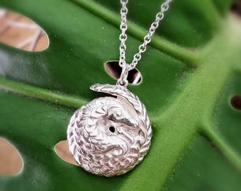 Handmade Pangolin Necklace: Recycled Sterling Silver or Gold, Engravable Pendant