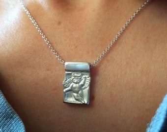 Handmade Guardian Angel Pendant: Engravable Angel Necklace in Sterling Silver or Gold