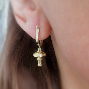 Toadstool Earrings, Silver Mushroom Creoles, Gold Toadstool Drop Earrings, Handmade Mushroom Jewelry