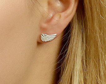Wing Stud Earrings in Sterling Silver or Gold: Angel Jewelry, Sympathy Gift