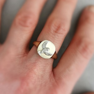 Handmade Bird Signet Ring: Recycled Sterling Silver or Gold