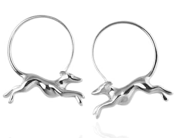 Handgjorda örhängen för greyhound-hundar: Smycken för löpande vinthundar i sterlingsilver eller guld